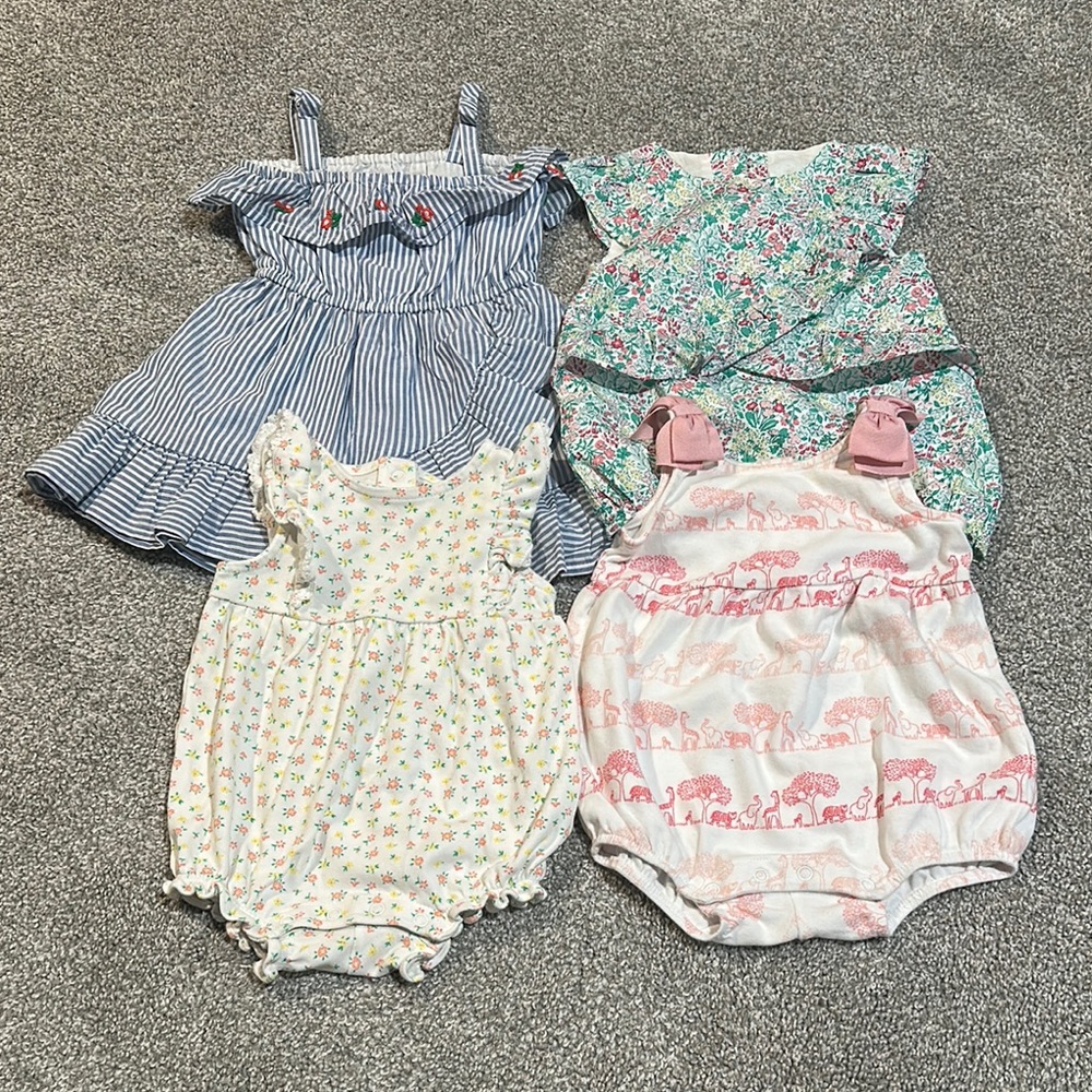 Janie and Jack Blue Stripe & Floral Baby One-Piece Set